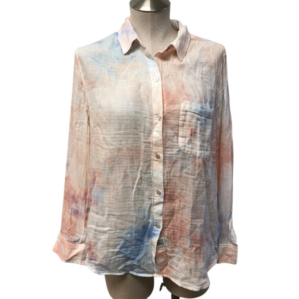 Rails Ellis Button Down Shirt Womens‎ Medium Daybreak Multi Tie Dye Gauze Cotton